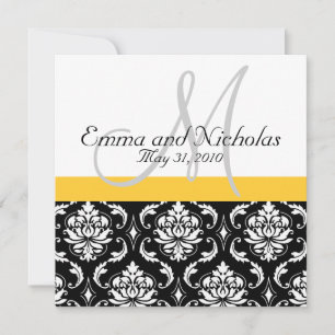 Invitation Mariage damassé Monogramme Jaune