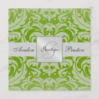 Invitation Mariage damassé Monogramme Vert