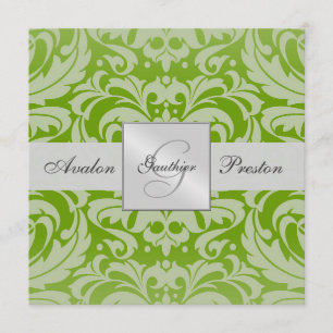 Invitation Mariage damassé Monogramme Vert