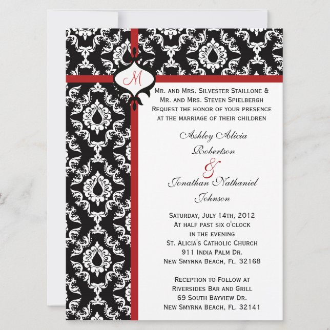 invitation Mariage damassé noir et blanc (Devant)
