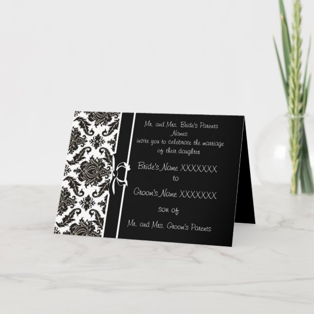 Invitation mariage damassé - -Noir et blanc (Devant)