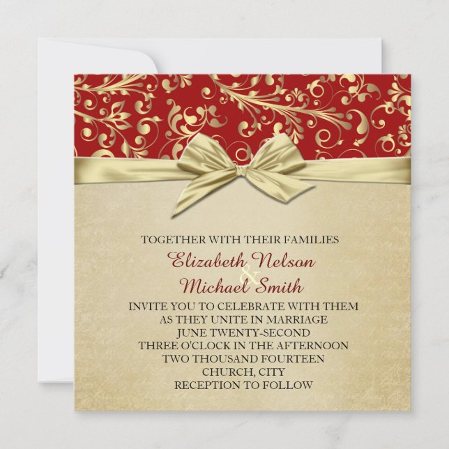 Invitation Mariage damassé Red/Gold de Noël (Devant)