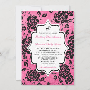 Invitation Mariage damassé Rose Black Blanc Floral