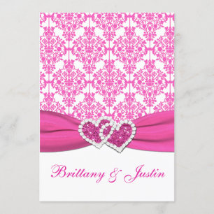Invitation Mariage damassé rose et blanc 5x7