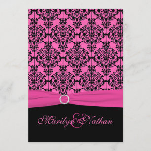 Invitation Mariage damassé rose et noir