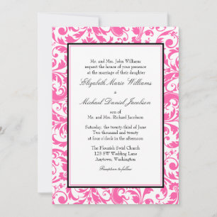 Invitation Mariage damassé rose et noire