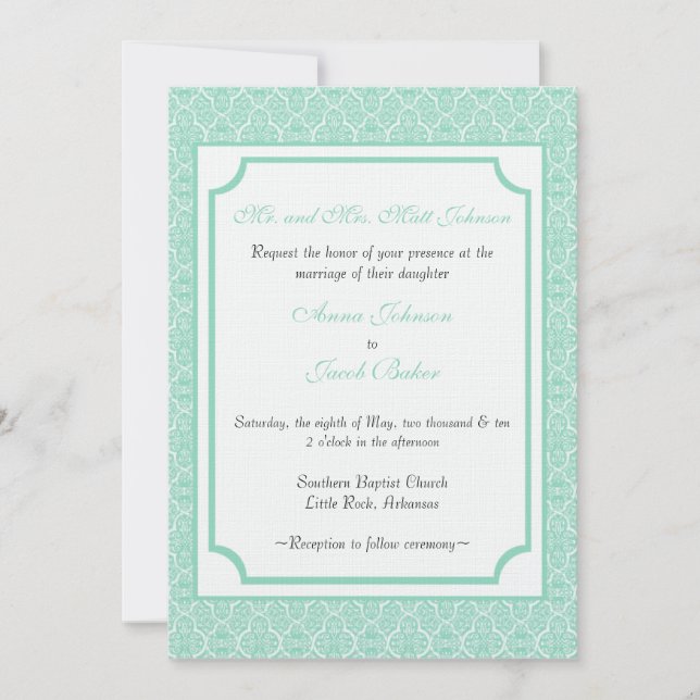 Invitation Mariage damassé simple classique (Devant)