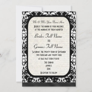 Invitation Mariage damassé traditionnelle en noir et blanc