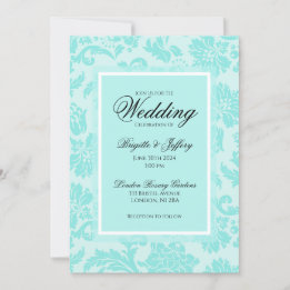 Invitation mariage damassé turquoise
