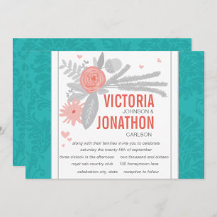 Invitation Mariage damassé Turquoise Turquoise moderne