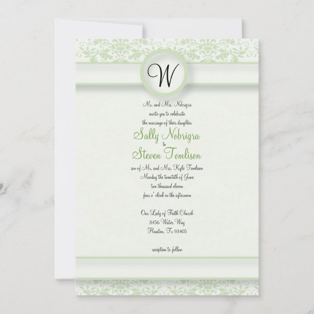 Invitation Mariage damassé verte (Devant)