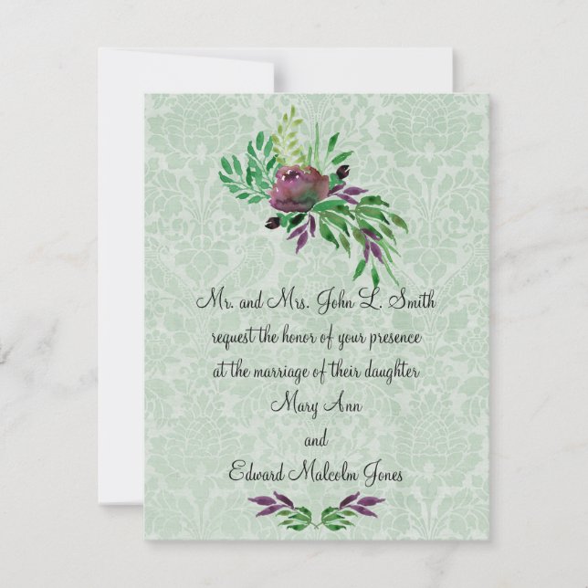 Invitation Mariage damassé verte à la menthe 4,25  (Devant)