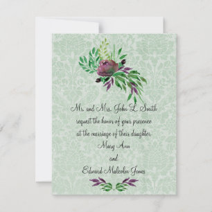 Invitation Mariage damassé verte à la menthe 4,25 