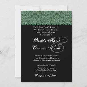 Invitation Mariage damassé verte et blanche noire