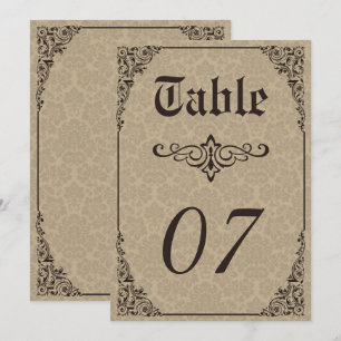 Invitation Mariage damassé victorienne gothique beige Numéro