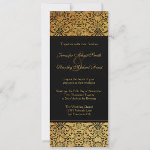 Invitation mariage damassé vintage en or noir