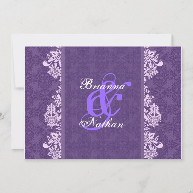 Invitation Mariage damassé violet blanc (Devant)