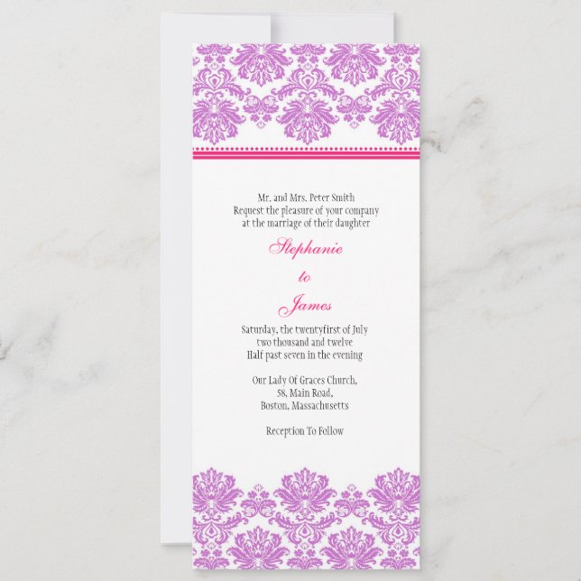 Invitation Mariage damassé violet rose (Devant)