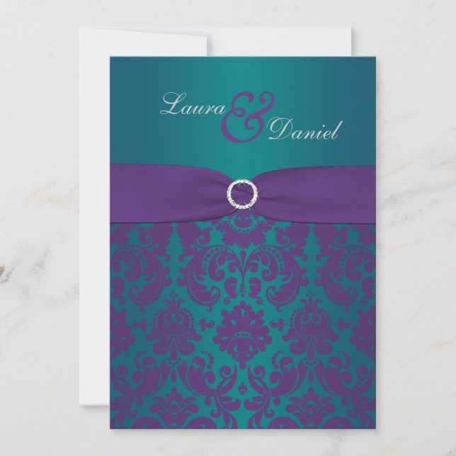 Invitation Mariage damassé violet Turquoise (Devant)