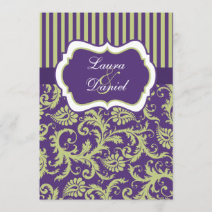 Invitation Mariage damassé violette, verte et blan