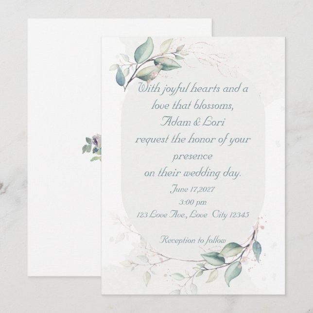 Invitation Mariage d'amour botanique élégant (Devant / Derrière)