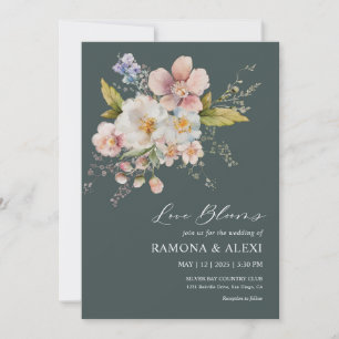 Invitation Mariage d'amour personnalisé Vert foncé rose pour