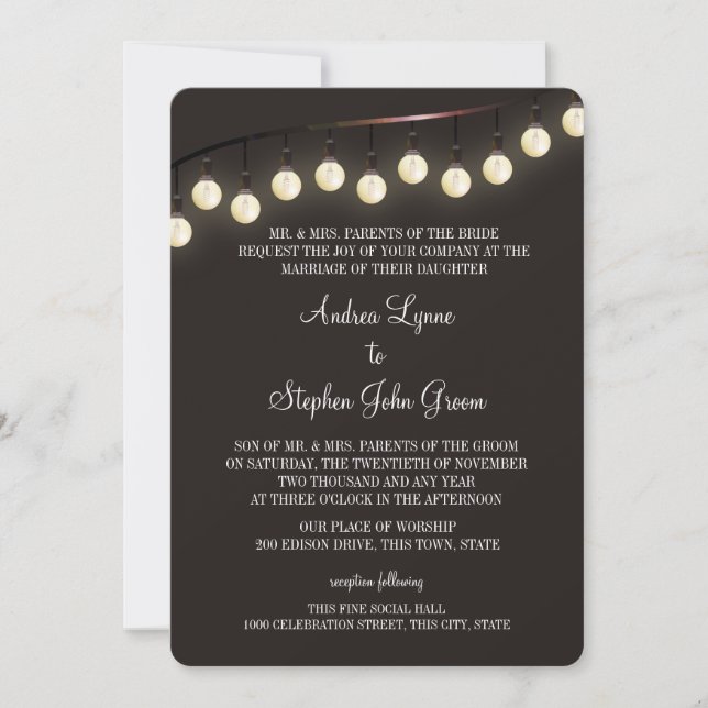 Invitation Mariage d'ampoules vintages (Devant)