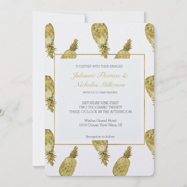 Invitation Mariage d'ananas à aquarelle or (Devant)