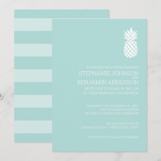 Invitation Mariage d'ananas moderne à rayures d'ardoise (Devant / Derrière)