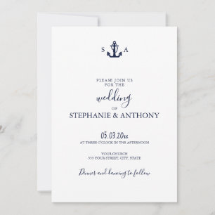 Invitation Mariage d'Ancre bleu marine Monogram