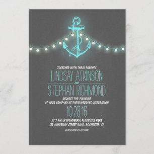 Invitation mariage d'ancre de tableau nautique turquoise