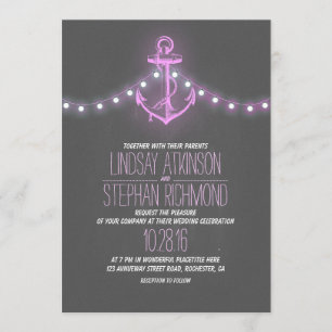 Invitation mariage d'ancre du tableau de bord marin pourpre