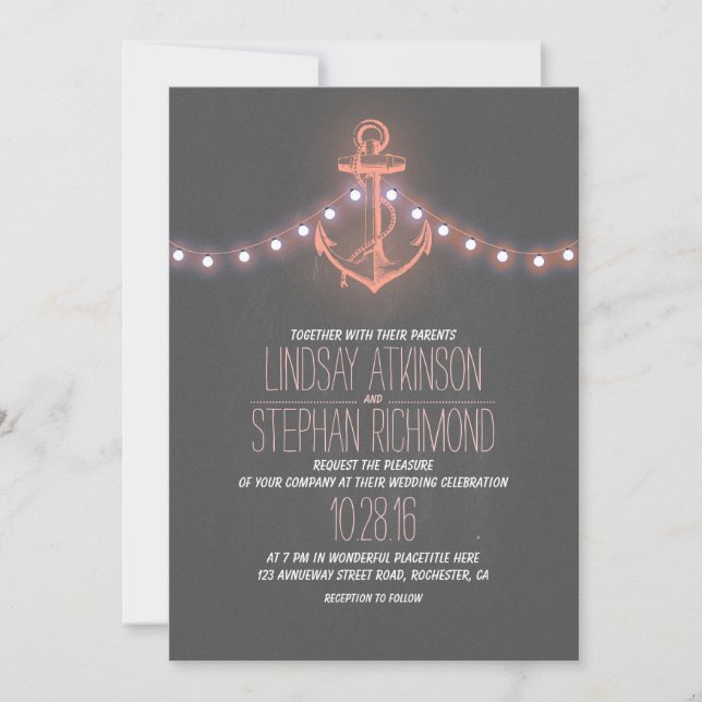 Invitation mariage d'ancre du tableau nautique de corail (Devant)