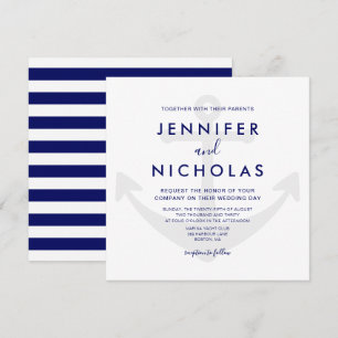 Invitation Mariage d'ancre marine bleu marine moderne