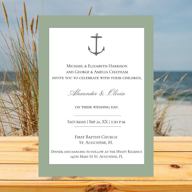 Invitation Mariage d'Ancres nautiques simple | Sage Green (Sage Green Simple Nautical Anchor Wedding Invitation)