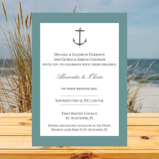 Invitation Mariage d'Ancres nautiques simple | TURQUOISE (Teal Simple Nautical Anchor Wedding Invitation)