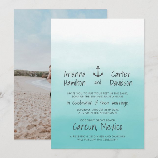 Invitation Mariage d'Ancres océaniques de destination Ombre B (Devant / Derrière)