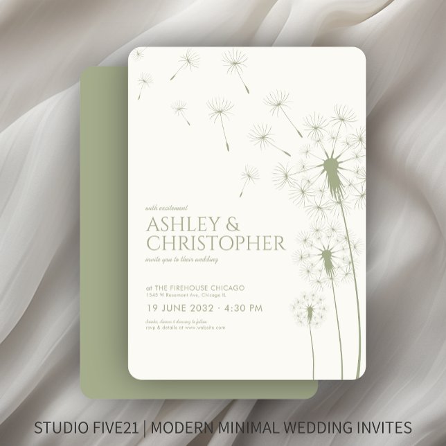 Invitation Mariage Dandelion vert simple et moderne (Créateur téléchargé)
