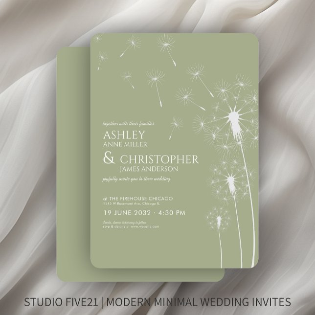Invitation Mariage Dandelion vert simple et moderne (Créateur téléchargé)