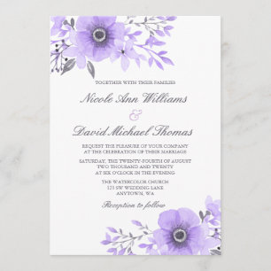 Invitation Mariage d'anémone violet et gris