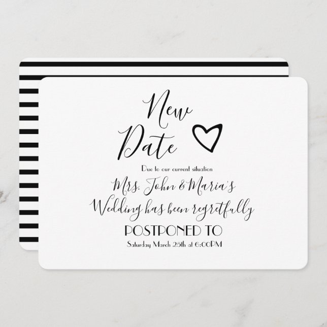 Invitation Mariage d'annulation de la nouvelle date moderne (Devant / Derrière)