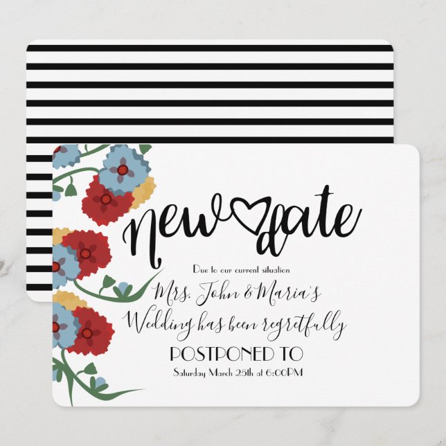 Invitation Mariage d'annulation du report de la nouvelle date (Devant / Derrière)