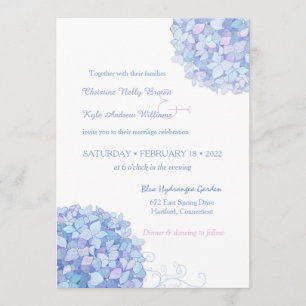 Invitation Mariage dans le jardin de Blue Periwinkle Hydrange