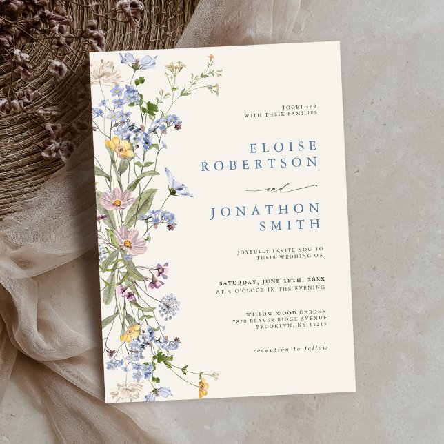 Invitation Mariage dans le jardin du Fleur sauvage de printem (Spring Wildflower Meadow Garden Wedding Invitation)