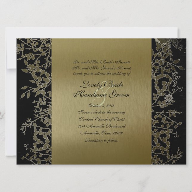 Invitation Mariage dans le jardin en métal d'or noir (Devant)