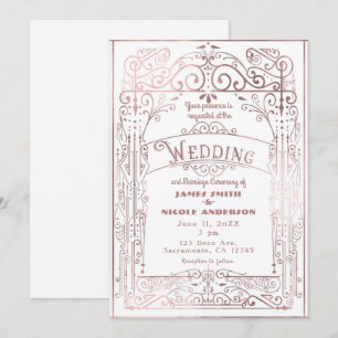 Invitation Mariage dans le style victorien or rose et blanc