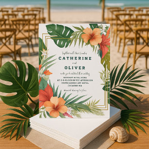 Invitation Mariage dans un jardin tropical aux palmiers et fl