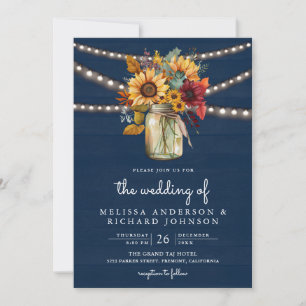 Invitation Mariage dans un pot Mason avec des tournesols en b