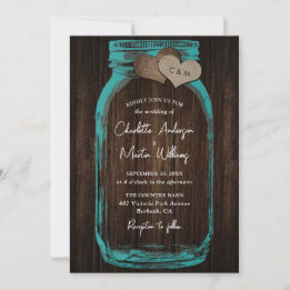 Invitation Mariage dans un pot Mason en bois rustique et toil