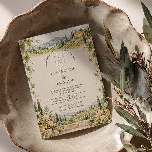 Invitation Mariage dans un vignoble toscan avec fleurs printa
